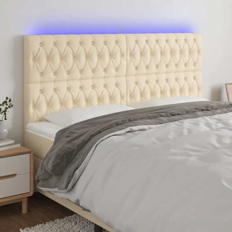 tablie de pat cu led, crem, 200x7x118/128 cm, textil