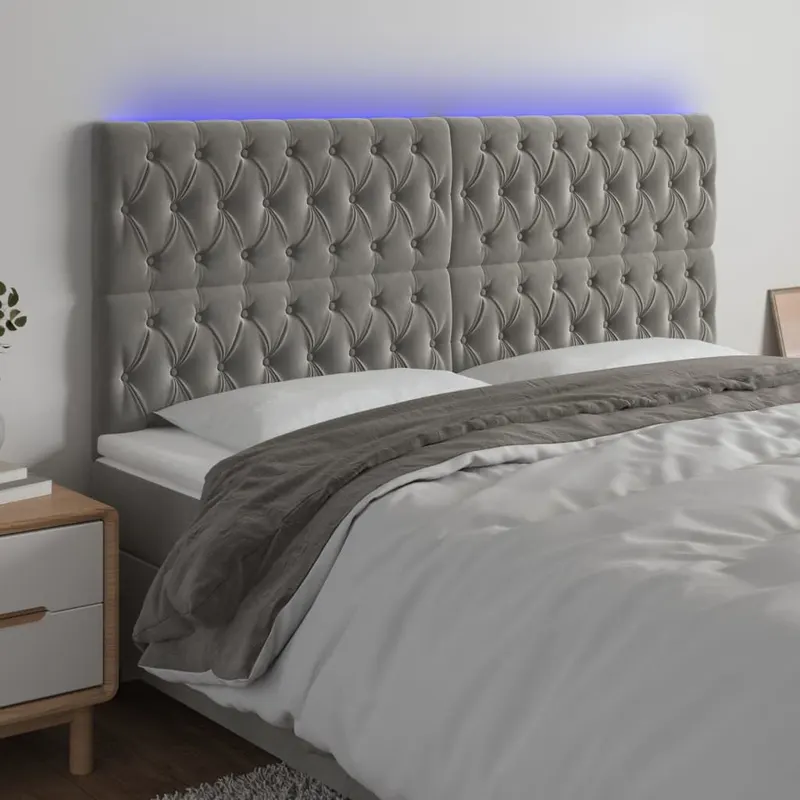 tablie de pat cu led, gri deschis, 180x7x118/128 cm, catifea