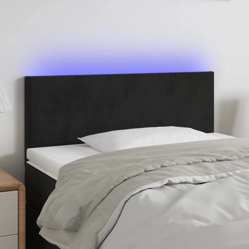 tablie de pat cu led, negru, 80x5x78/88 cm, catifea