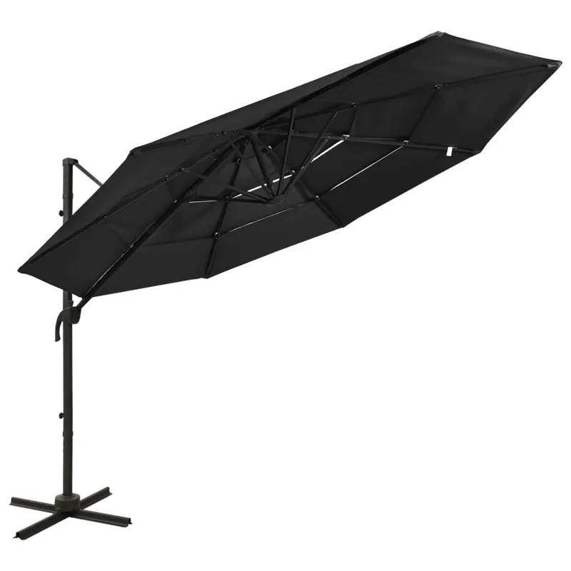 umbrela de soare 4 niveluri, stalp de aluminiu, negru, 3x3 m