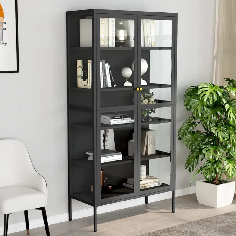 vitrina, antracit, 90x40x180 cm, otel si sticla securizata