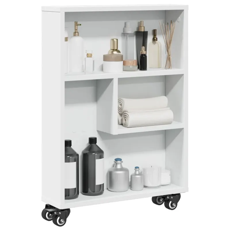 carucior de depozitare ingust, alb, 48x13x68 cm, lemn prelucrat