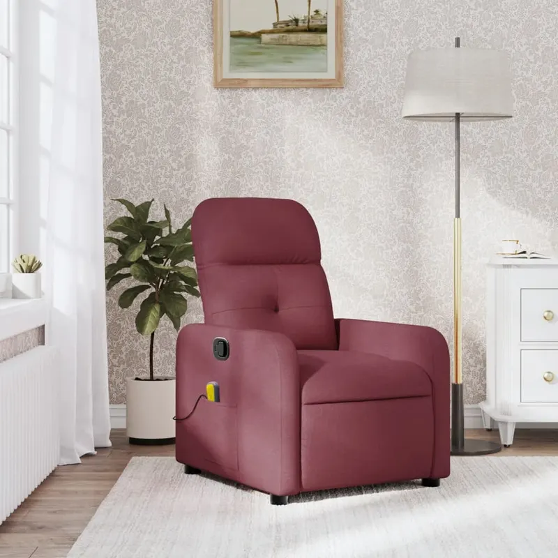 fotoliu de masaj rabatabil, rosu vin, material textil