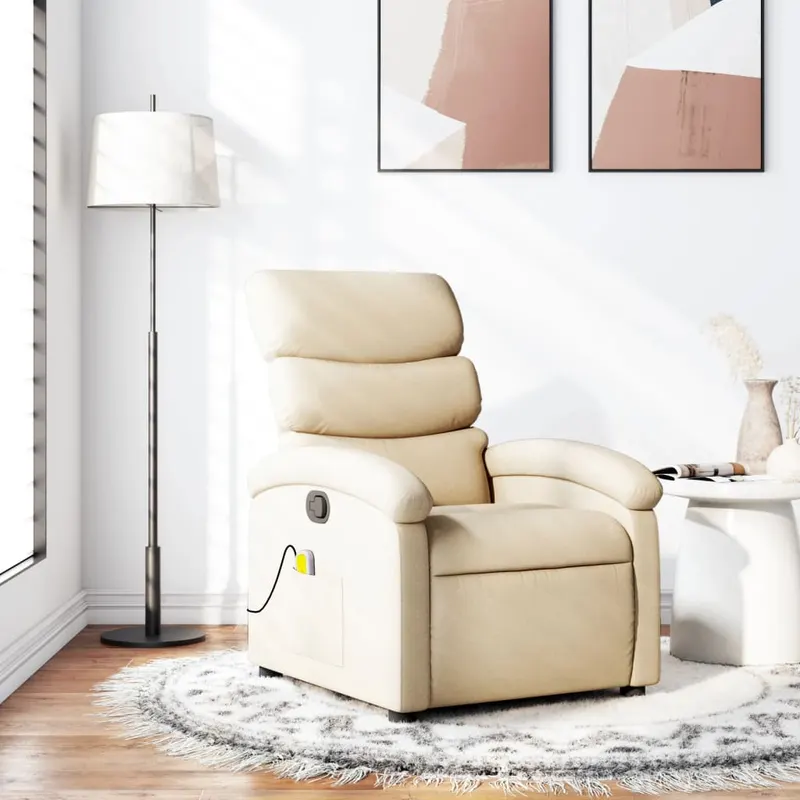 fotoliu rabatabil de masaj, crem, material textil