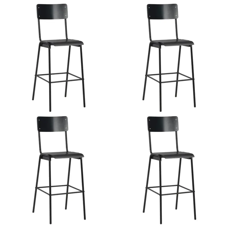 scaune de bar, 4 buc., negru, placaj solid, otel