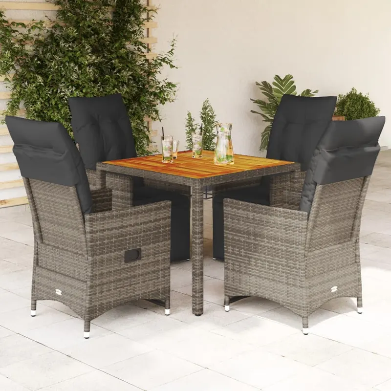 set bistro de gradina cu perne, 5 piese, gri, poliratan