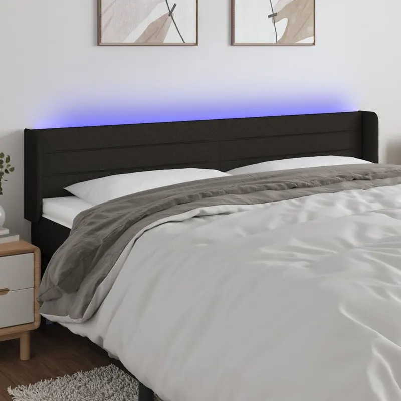 tablie de pat cu led, negru, 163x16x78/88 cm, textil