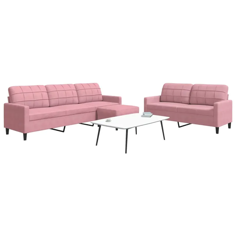 set de canapele cu perne, 3 piese, roz, catifea