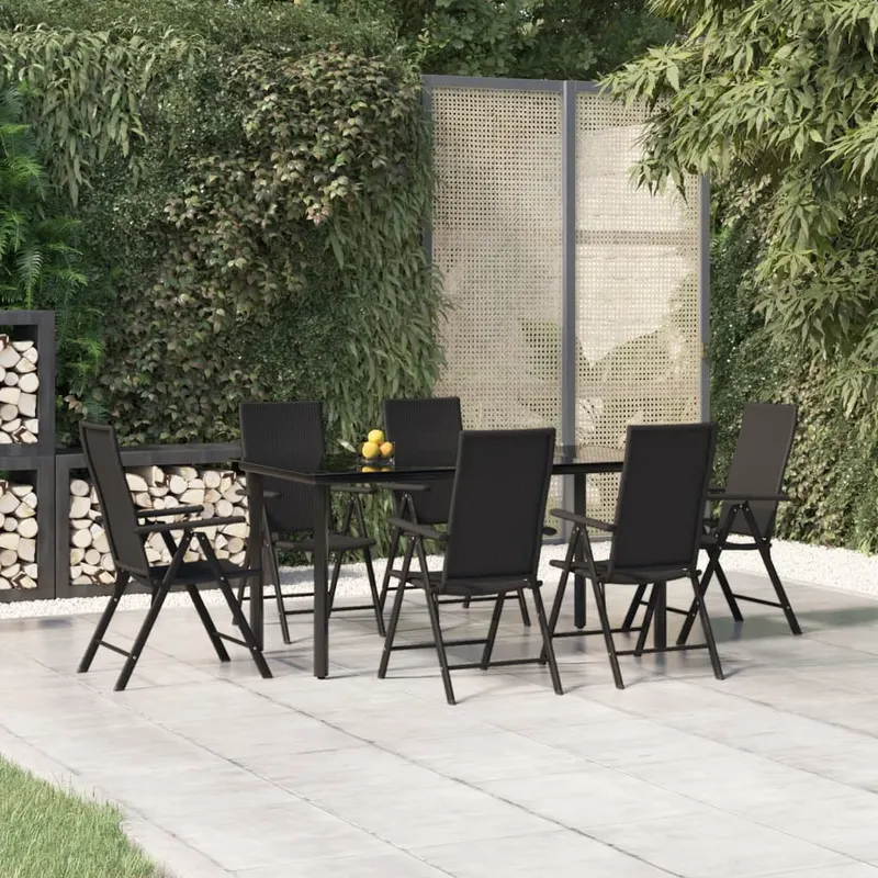 set mobilier de gradina, 7 piese, negru, poliratan