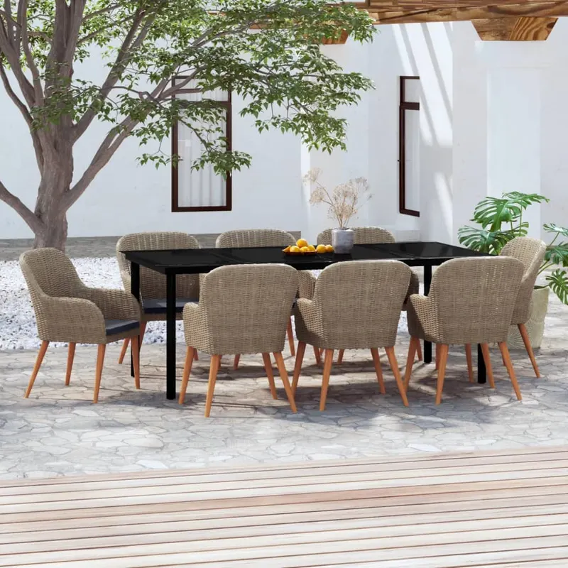 set mobilier de gradina cu perne, 9 piese, maro