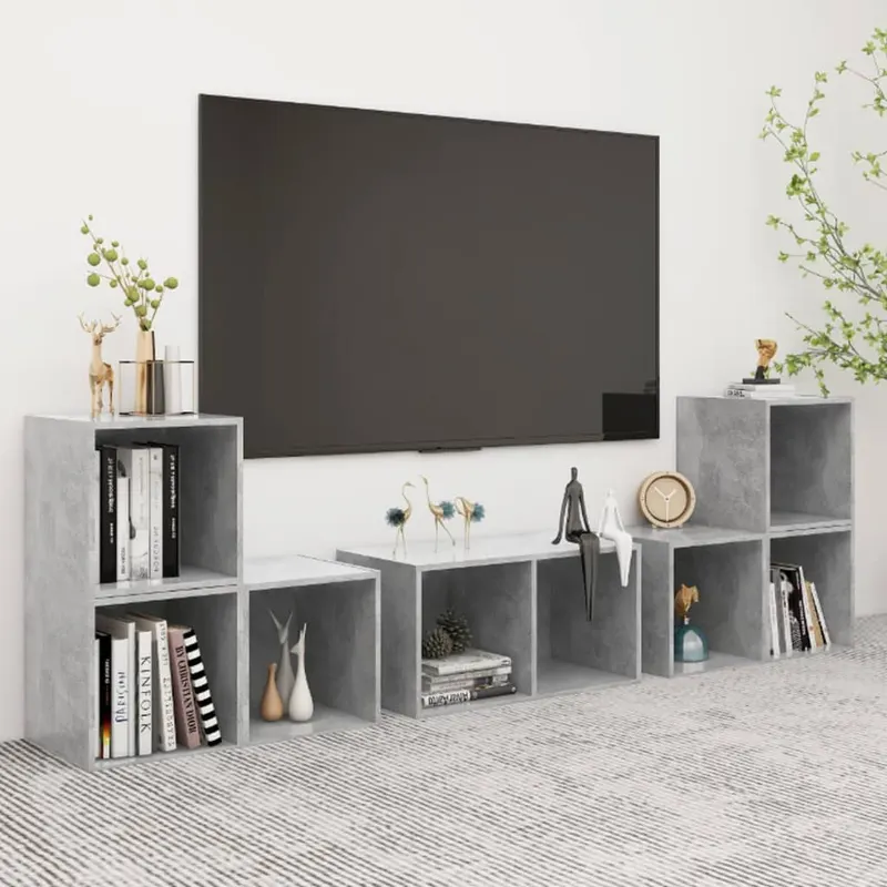set de dulapuri tv, 6 piese, gri beton, lemn prelucrat