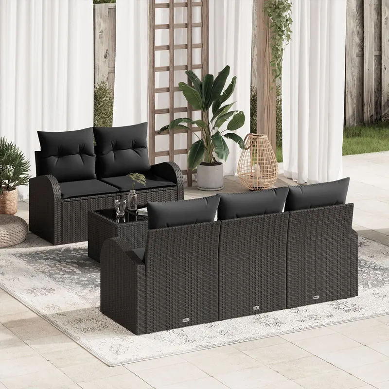 set de canapele de gradina 6 piese cu perne negru ratan poli