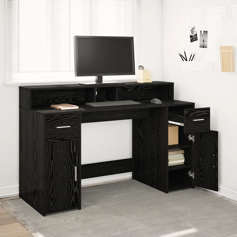 birou stejar negru 140x55x91 cm lemn prelucrat