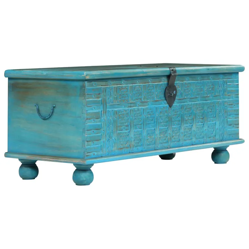 cufar de depozitare, lemn masiv de mango, albastru 100x40x41 cm