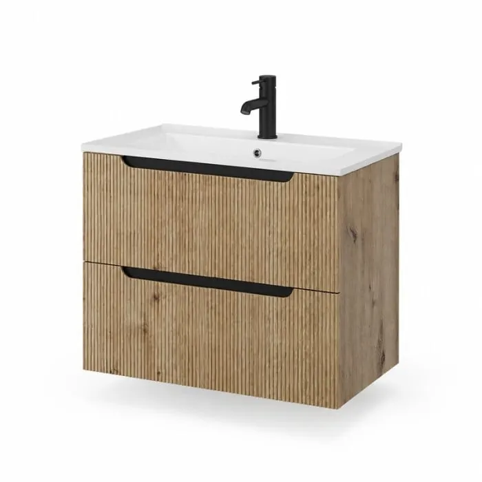 Dulap baie suspendat pentru lavoar 60 cm, cu riflaje rovere oro, Fluminia Malta