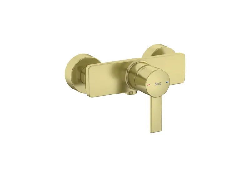 Baterie dus Roca A5A215FVA0, 0.6 bar, 128 mm, 215 mm, 2 orificii instalare, 1 2 dimensiune racord furtun, Auriu