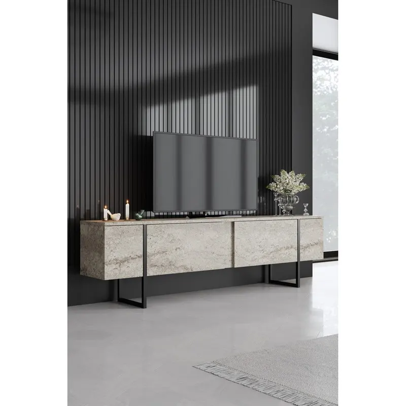 Comoda tv Luxe, 180x30x50 cm - TravertennBlack