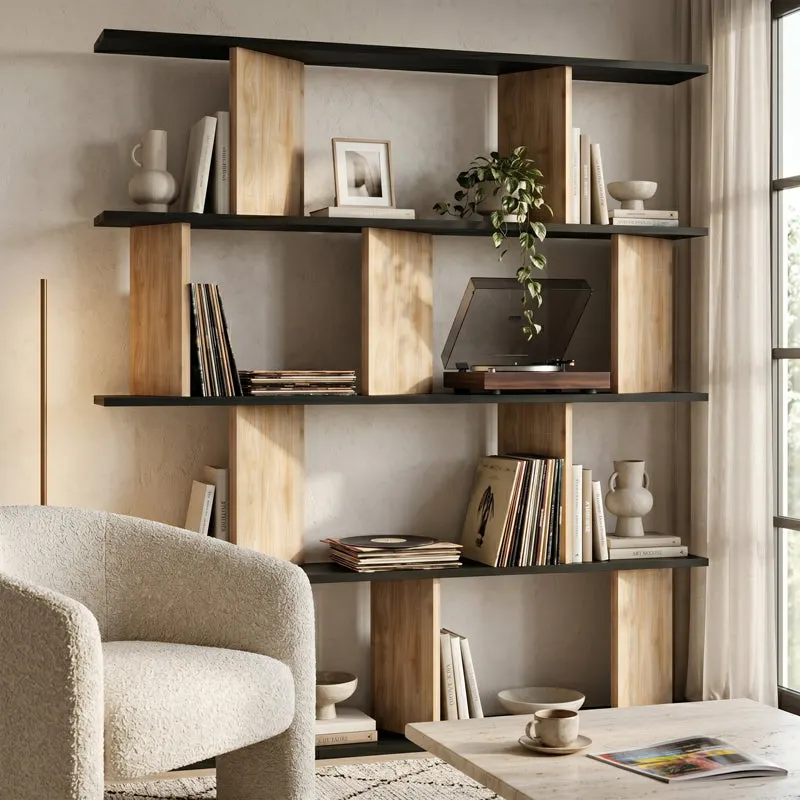Biblioteca Ratu, Antracit-Stejar - Antracit-Nuc, 120x25x141 cm - Antracit-Nuc