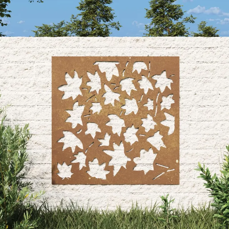 decoratiune perete gradina, 55x55cm, otel corten, frunze artar