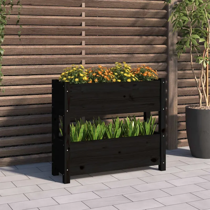 jardiniera, negru, 77x25x66 cm, lemn masiv de pin