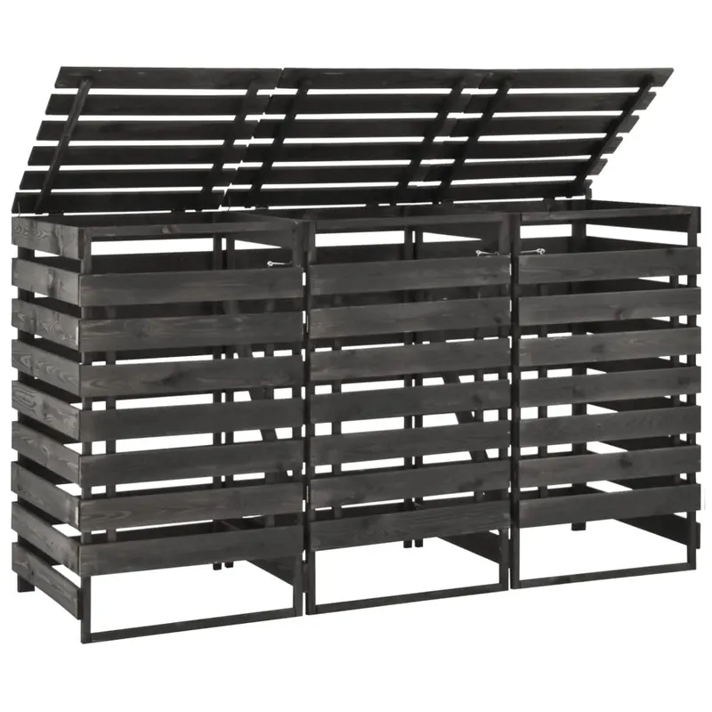 magazie de pubele tripla, 210x75x121 cm, lemn masiv pin vopsit
