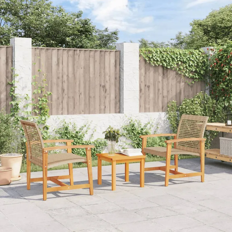 set mobilier bistro, 3 piese, poliratan bej/lemn de acacia