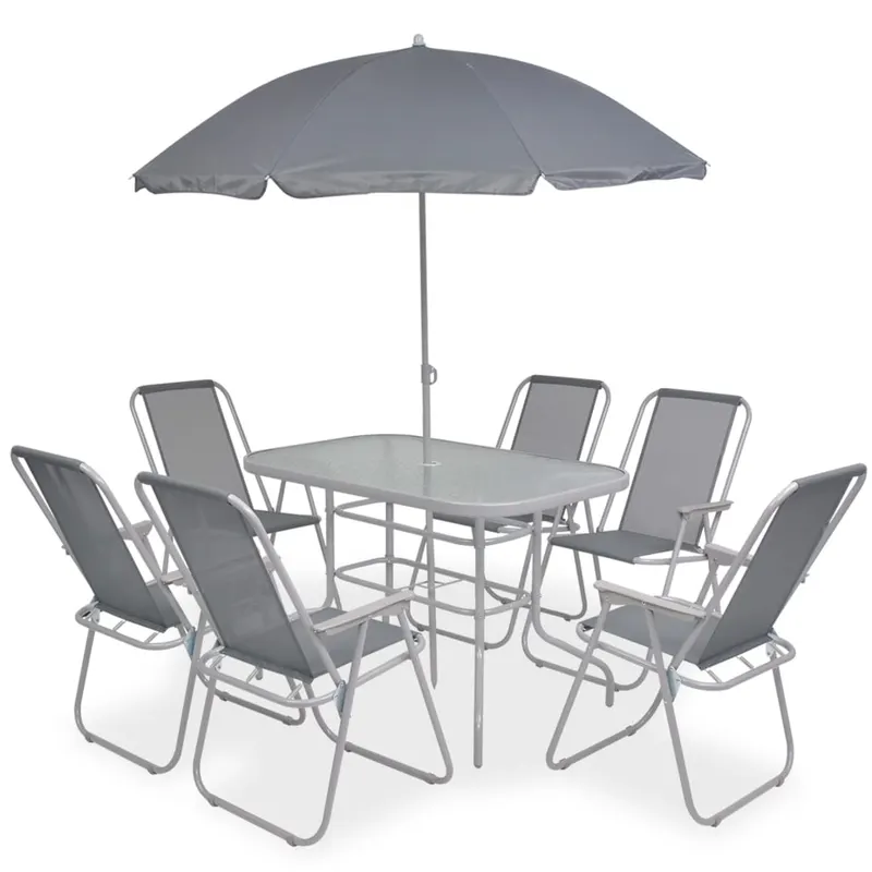 set mobilier de exterior, 8 piese, gri, otel si textilena