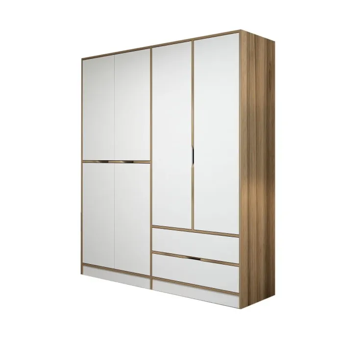 Dulap ELINA, 6 usi, 2 sertare, alb + auriu, 185x52x208 cm