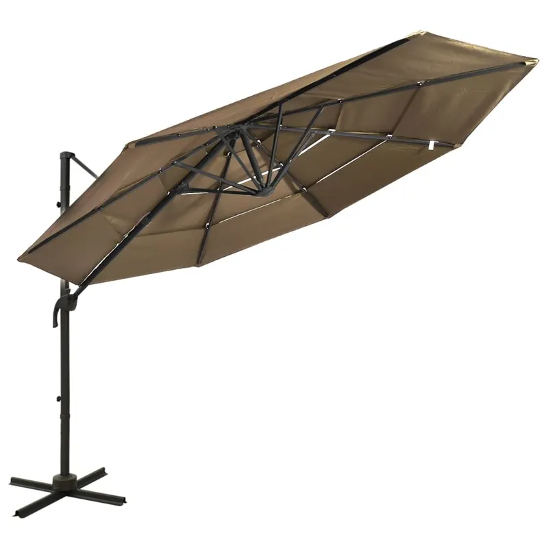 umbrela de soare 4 niveluri, stalp de aluminiu, taupe, 3x3 m