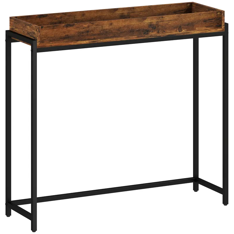 HOMCOM masă de hol, consolă îngustă, metal, placă aglomerată, Maro-rustic