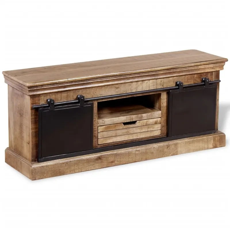 Comoda tv cu 2 usi glisante lemn de mango masiv 110x30x45 cm