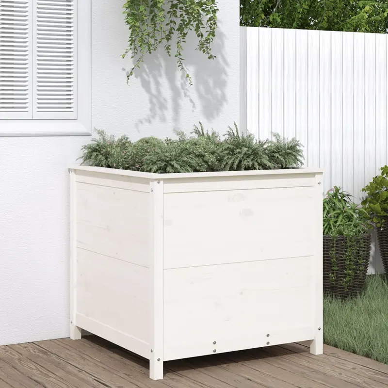 jardiniera de gradina, alb, 82,5x82,5x78 cm, lemn masiv de pin