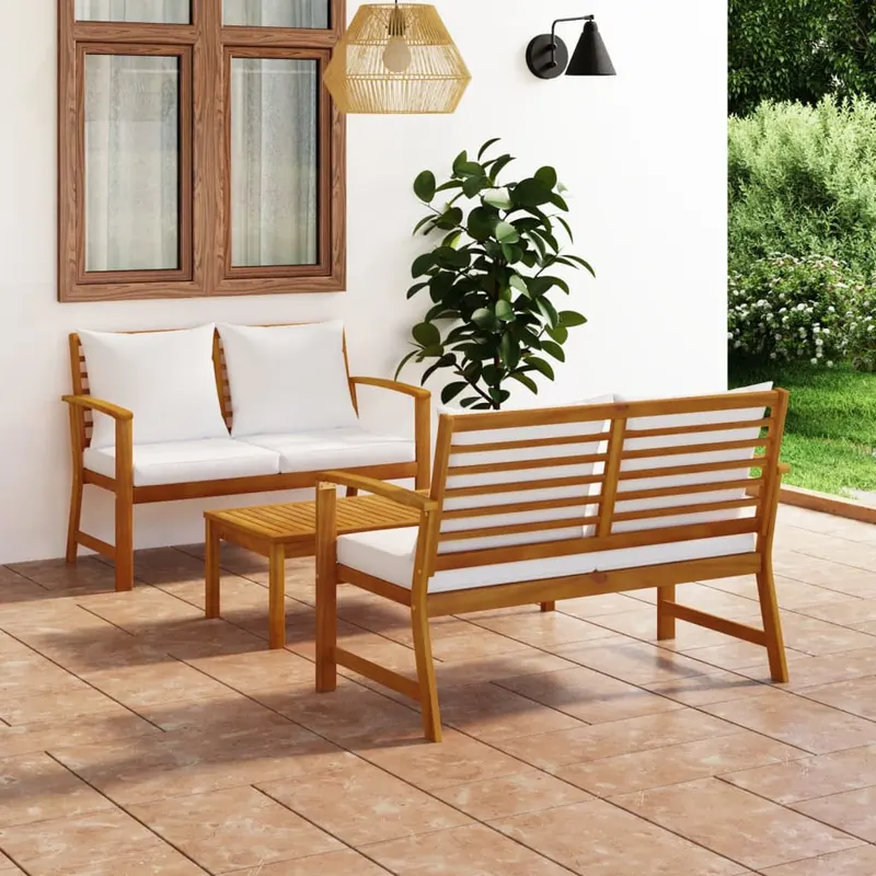 set mobilier de gradina, cu perne, 3 piese, lemn masiv acacia