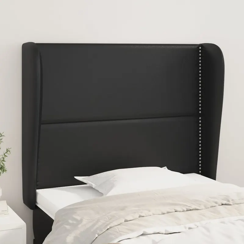 Tablie de pat cu aripioare, negru, 103x23x118/128 cm, piele eco