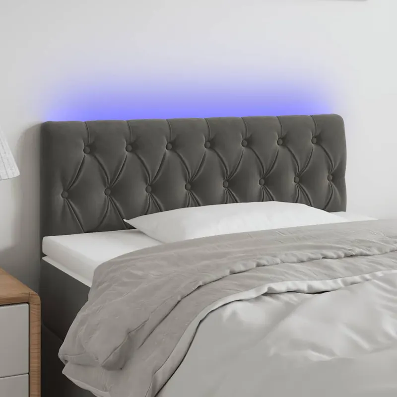 tablie de pat cu led, gri inchis, 90x7x78/88 cm, catifea