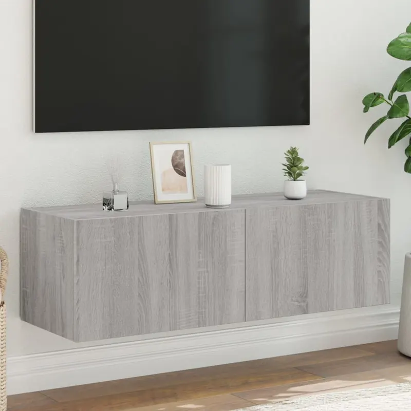 comoda tv de perete cu lumini led, gri sonoma, 100x35x31 cm