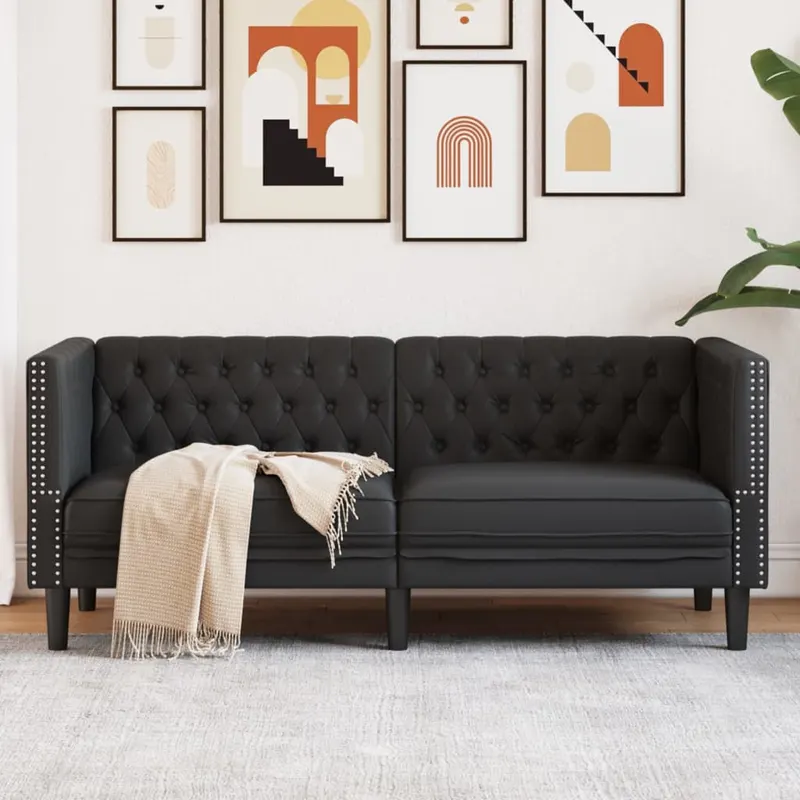 fotoliu chesterfield cu 2 locuri, negru, piele ecologica