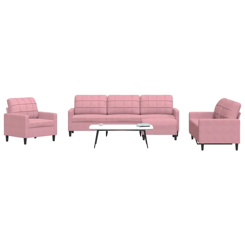 set de canapele cu perne, 4 piese, roz, catifea