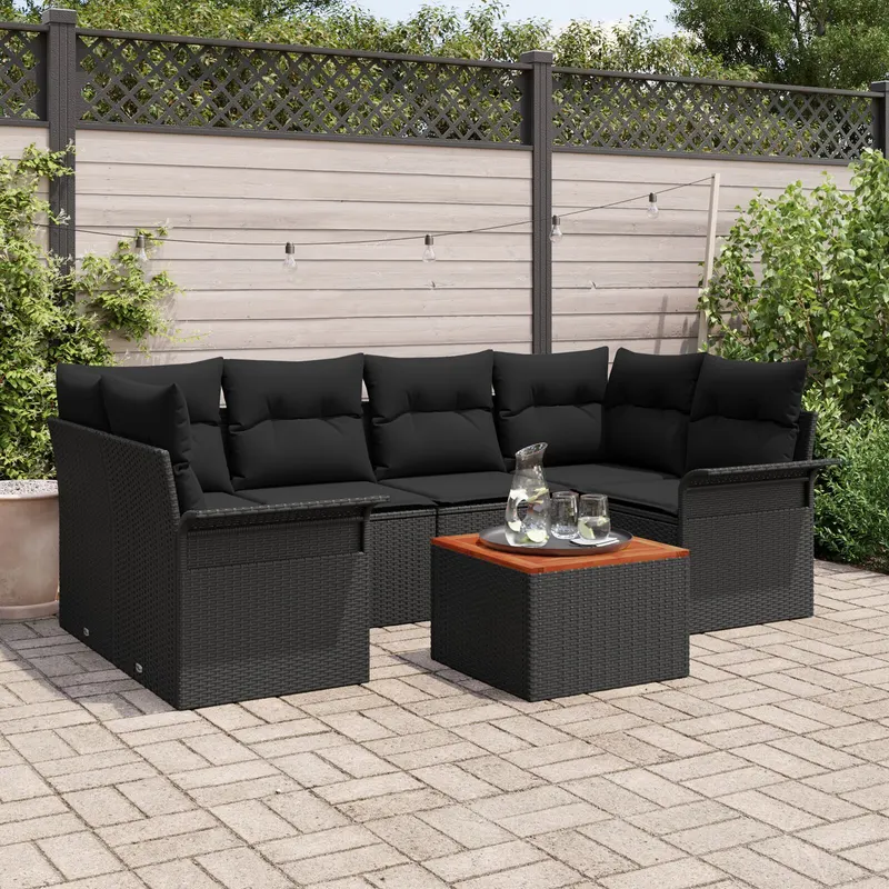 set canapele gradina cu perne, negru, ratan poli, acacia