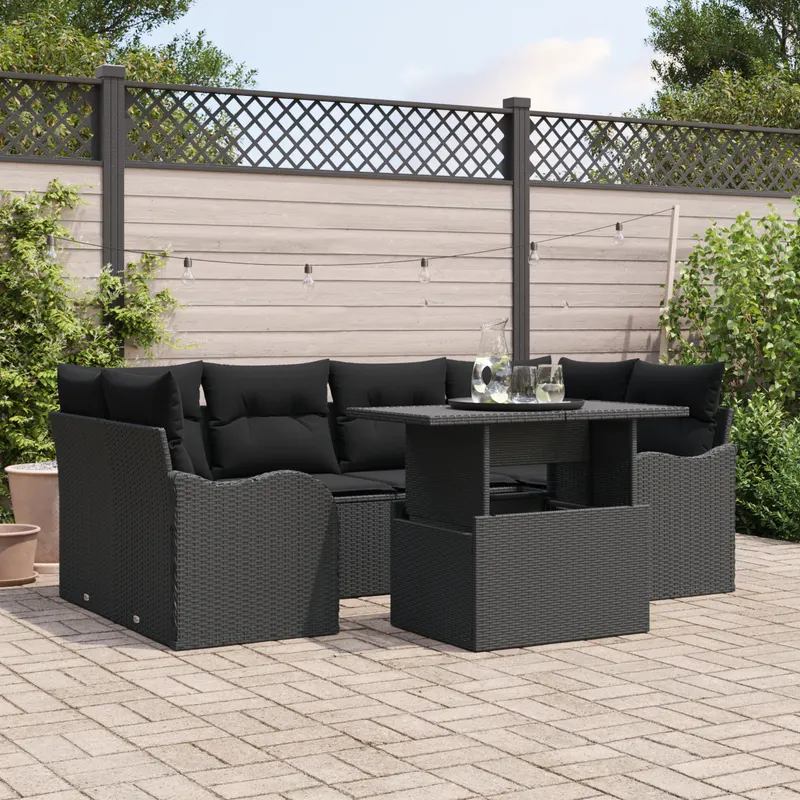 Set de sofa modular pentru gradina cu perne negru poliratan, canapea pentru gradina cu spatiu de depozitare si perne negru poliratan