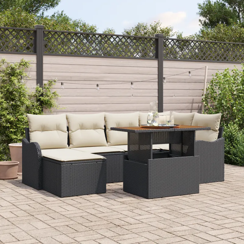 Set canapea gradina cu perne negru ratan poly, canapea gradina cu 2 locuri cu depozitare & perne negru ratan poly