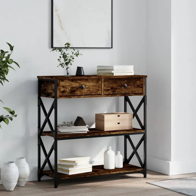 masuta consola, stejar fumuriu, 75x28x75 cm, lemn prelucrat