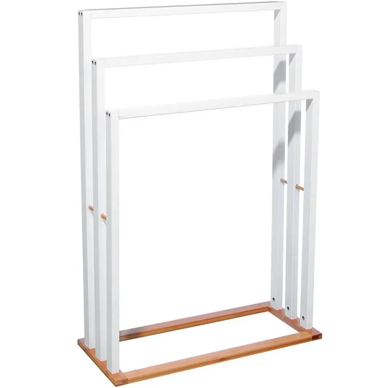 Suport prosoape bambus 3 polite, 55x24x82 cm, depozitare verticala, alb