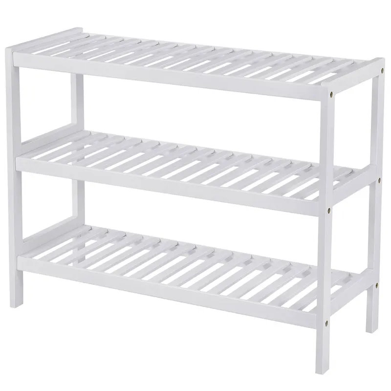 Raft de depozitare din bambus, cu 3 niveluri, 26x70x55cm, alb