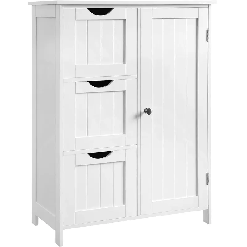 Dulap baie 3 sertare raft reglabil usa mdf, 60x30x81 cm, design minimalist, alb