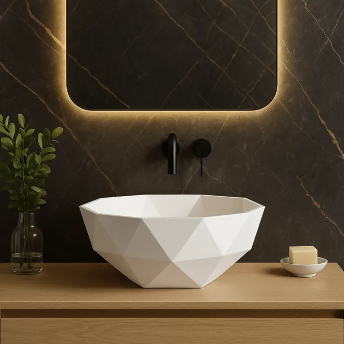 Lavoar de baie compozit cu montare pe blat, alb, oval, 3D Bowl