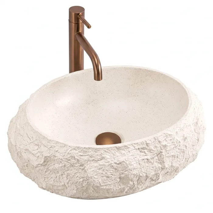 Lavoar baie bej 50x38 cm, oval, imitatie piatra, Rea Mika