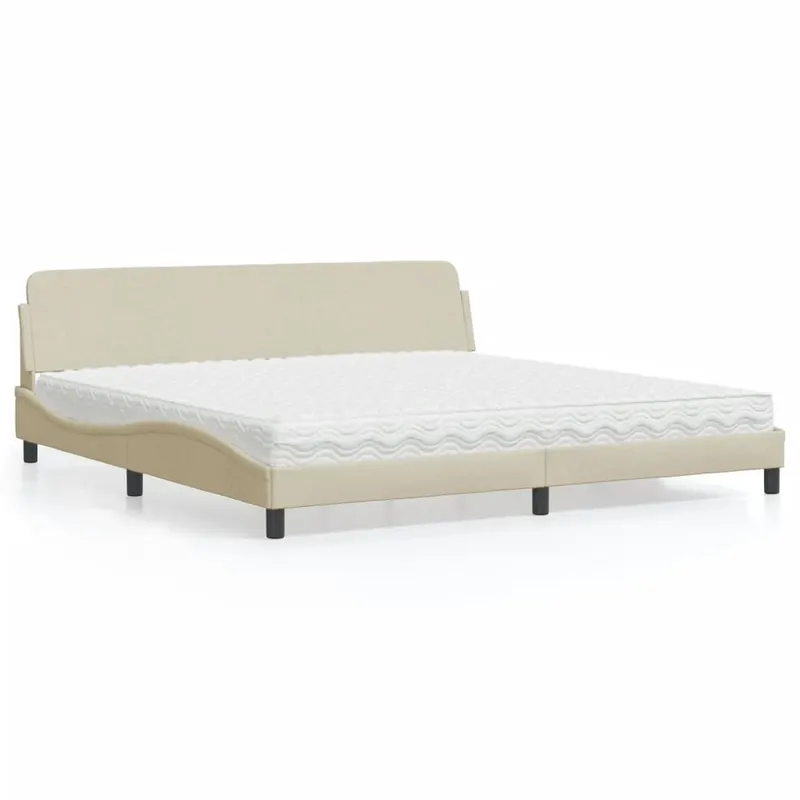 pat cu saltea, crem, 200x200 cm, textil