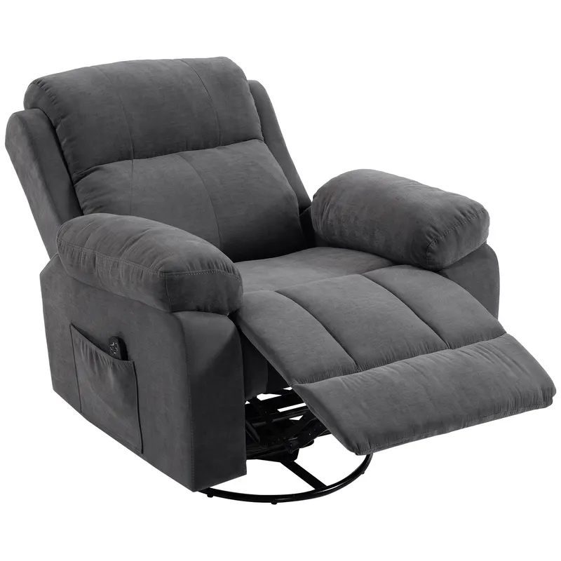 HOMCOM Fotoliu relax TV rotativ 360° fotoliu de masaj cu încălzire, masaj, aspect chenille, gri închis