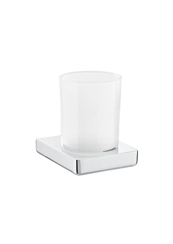 Pahar baie Roca A817021001, 2 orificii instalare, pe perete, metal, sticla, elemente fixare ascunse, Crom